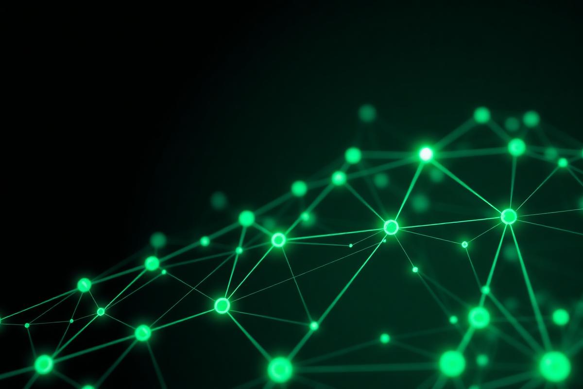 Green blockchain network nodes representing DeFi protocols
